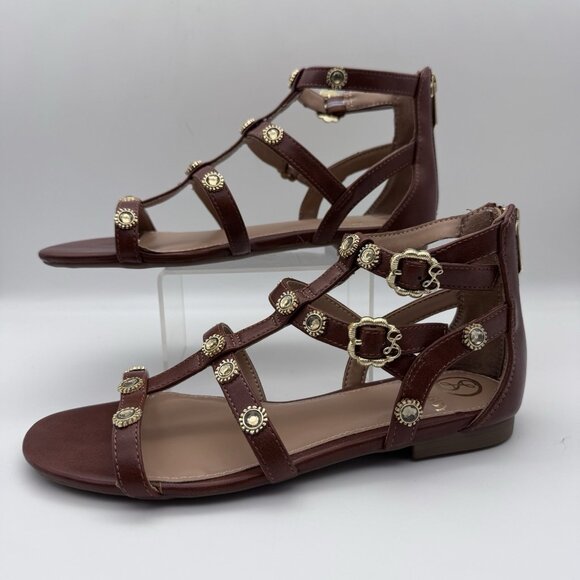 Sam & Libby Rhonda Gladiator Sandals Womans 6 Brown Gold Bling Rinestones Strapy - Picture 1 of 6